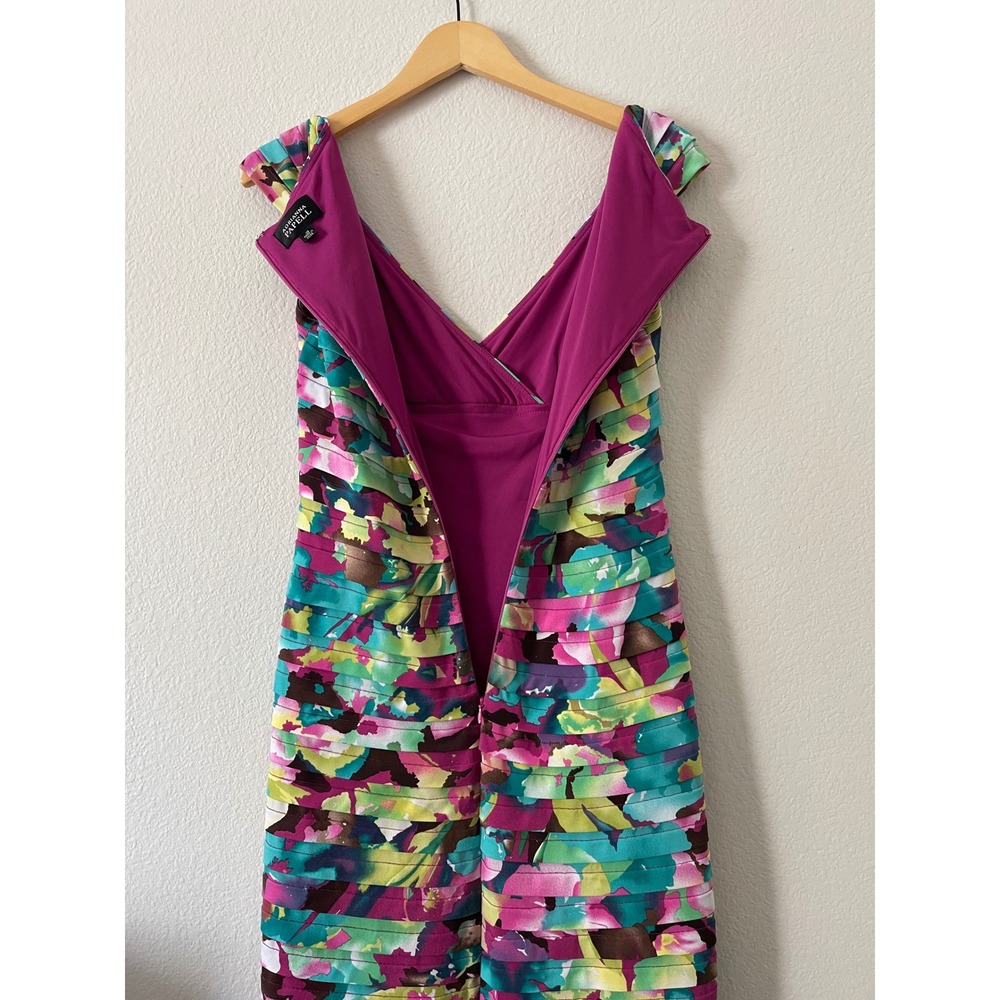Adrianna Papell Floral Ruched Sheath Dress Size‎ 10 Pink Blue Cocktail Wedding - Picture 11 of 17